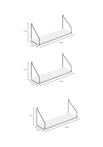 Duvar Rafı Kitaplık Mutfak Banyo Yaşam Alanı 3'lü Set 15x55 Cm Beyaz