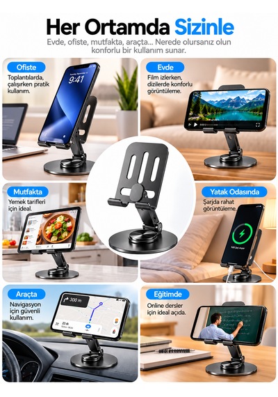 Alüminyum Metal 360 Ayarlanabilir Telefon Ve Tablet Standı Masaüstü Tutucu