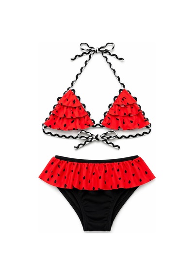 Beniizle Puan Desenli Kız Çocuk Bikini Takımı Kırmızı