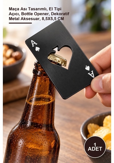 1 Adet Metal Şişe Açacağı Maça Ası Tasarımlı, El Tipi Açıcı, Bottle Opener, Dekoratif Metal Aksesuar, 8,5x5,5 Cm Diğer