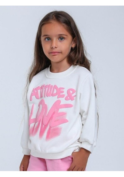 Kız Çocuk Love Yazılı Kapüşonlu Sweatshirt-14296 Ekru