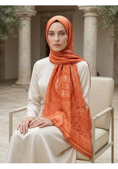 Camellia Scarfs Allica Desen Şal Kiremit - Sıcak Ve Doğal Stil