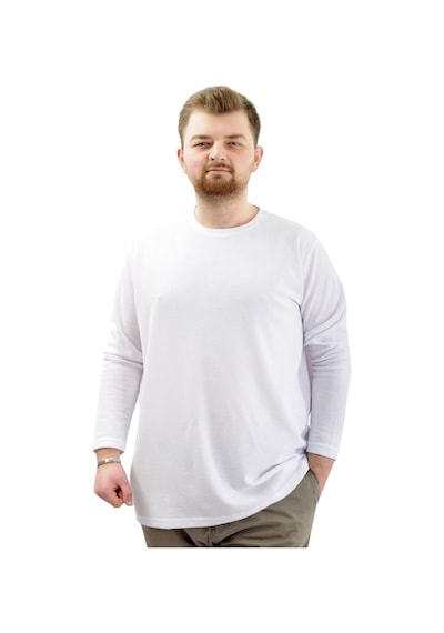Mode Xl Büyük Beden Erkek Sweatshirt Bisiklet Yaka Uzun Kol Waffle 23460 Beyaz Beyaz