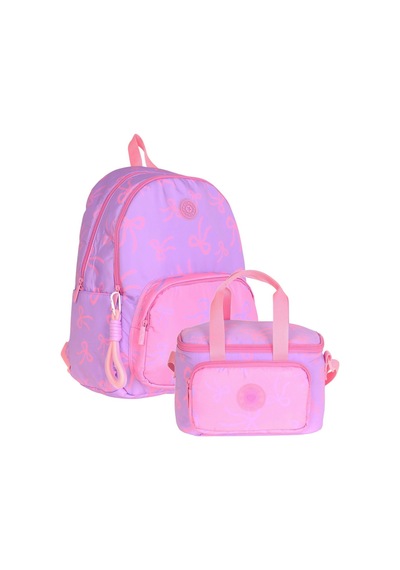 Kaukko Bow Kız Çocuk Mor Fiyonk Baskılı Okul Çantası Ve Beslenme Çantası Seti - Setkk-k1879b Çok Renkli