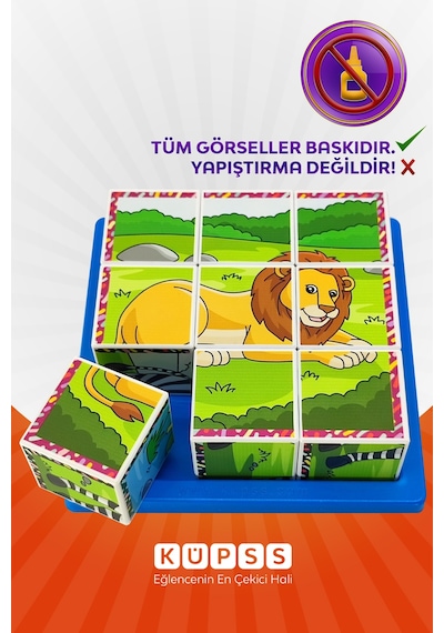 6 Farklı Safari Hayvanları Eğitici Küp Puzzle 3d Yapboz 3 4 5 6