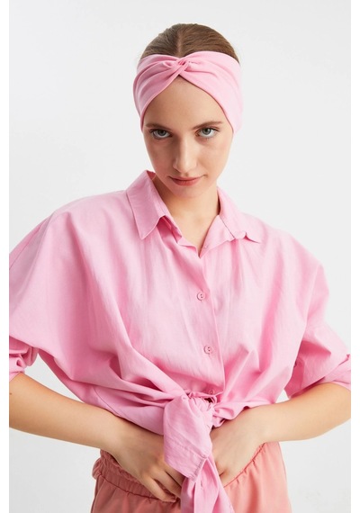 Kadın Çapraz Bağlamalı Pamuklu Penye, Kaymaz, Yumuşak, Esnek, Saç Bandı Bandana Pembe