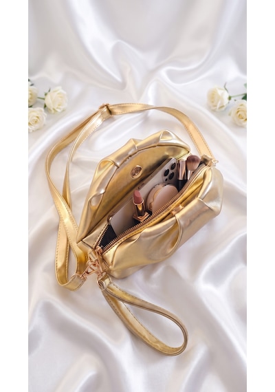 Esvelans Kadın Gold Altın Sarı El Ve Omuz Çapraz Askılı Clutch Bilek Çanta Altın Gold