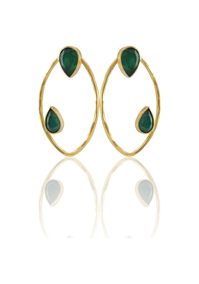 Kadir Jewellery 22 Ayar Altın Kaplama Geometrik Küpe -el İşçiliği Ve Hipoalerjenik Küpe Koyu Yeşil