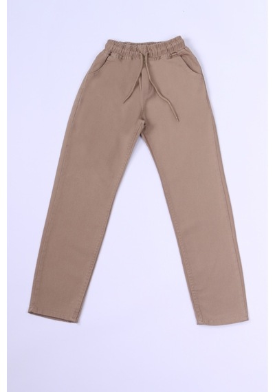 Hçm Çocuk Unisex Okul Pantolonu Beli Lastikli Taba
