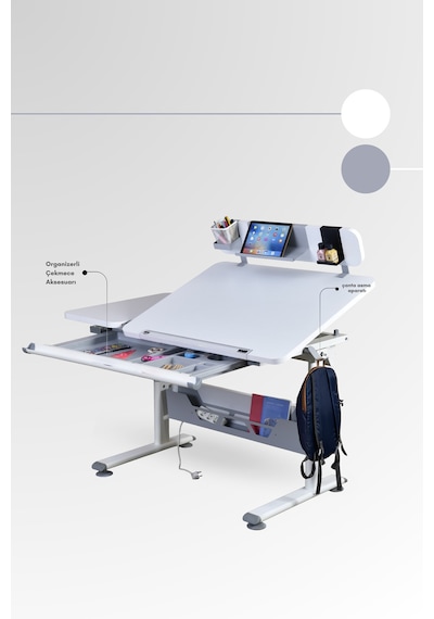 Vega Standart Yükseklik Ve Eğim Ayarlı, Çekmeceli Modern Bilgisayar, Ofis Ve Çalışma Masası Gri Gri Vega Standart Yükseklik Ve Eğim Ayarlı, Çekmeceli Modern Bilgisayar, Ofis Ve Çalışma Masası Gri Gri