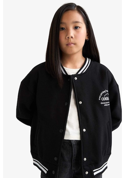 Defacto Kız Çocuk Okula Dönüş Slogan Baskılı Bisiklet Yaka Kalın Sweatshirt Kumaşı Hırka F2194a825aubk81 Siyah