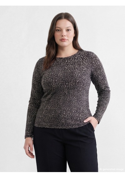 Lcwaıkıkı Classic Siyah Bisiklet Yaka Leopar Desenli Bluz