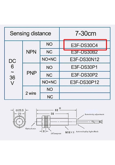E3f-ds30c4 Ir Kızılötesi Mesafe Sensörü Mz80 Npn No Infrared Optik 30cm Engel Algılayıcı Proximity