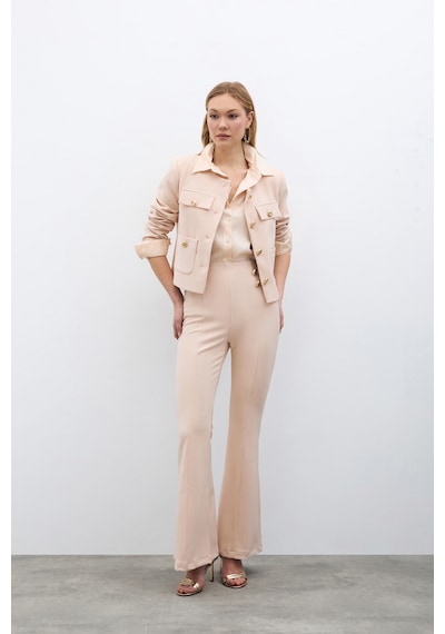 Sateen İspanyol Paça Pantolon - Bej-135533 Bej