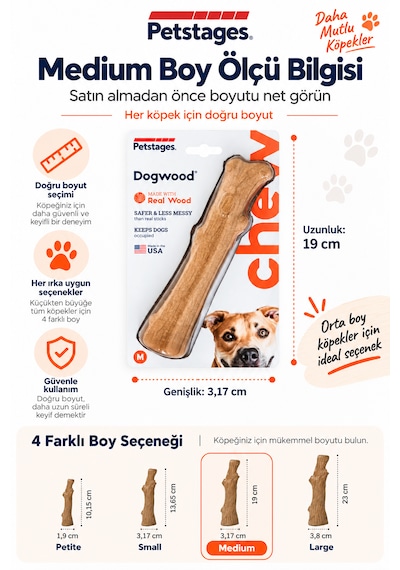 Petstages Dogwood Durable Stick Bitmeyen Kemik Köpek Çiğneme Oyuncağı Medium