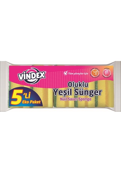 Vindex Klasik Yeşil Sünger Oluklu 5'Li