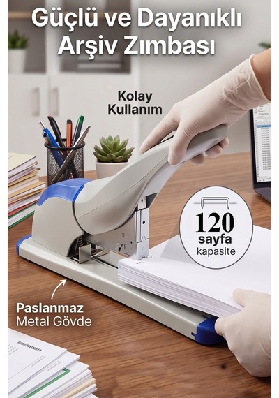 Büyük Boy Zımba Makinesi 1 Adet Kangaro Ds-23s15fl Arşiv Tipi Zımba Makinası 120 Yaprak Kapasiteli Zımba Teli Kollu