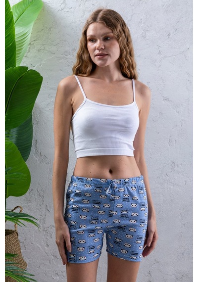 Giysa Kadın Beli Lastikli Desenli Şort Pijama Altı Mavi - 2027 Mavi