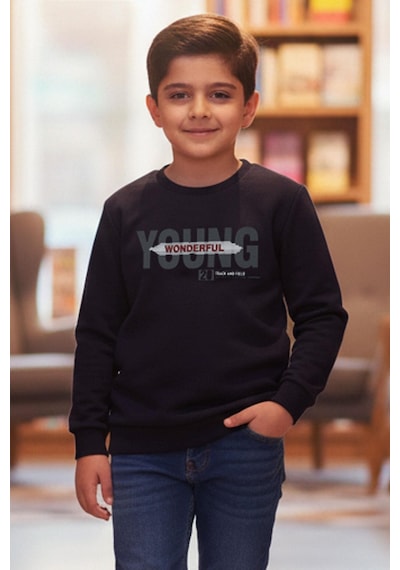 Breeze Erkek Çocuk Sweatshirt Yazı Baskılı 8-14 Yaş, Lacivert Lacivert