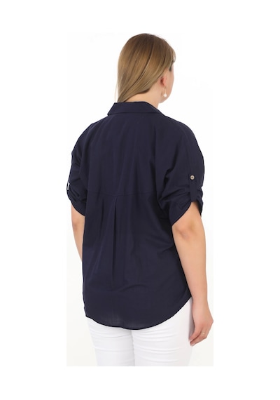 Lady Majestic %100 Cotton Yazlık Organik Büyük Beden Kadın Gömlek Lacivert