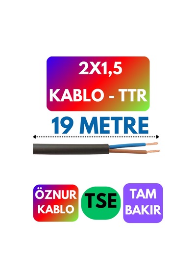 Öznur 2x1,5 Ttr Kablo Siyah Metre Seçenekli - 19 Metre
