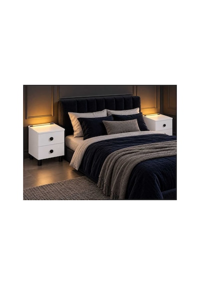 Modern Çekmeceli Komodin, Type-c Ve Usb Girişli, Led Işıklı Başucu, Yatak Odası, Koltuk Yanı Sehpası Siyah - 931981058 Siyah