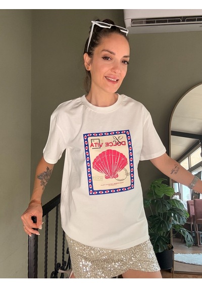 Ali Butik Ekru Dolce Vita Baskılı Tişört