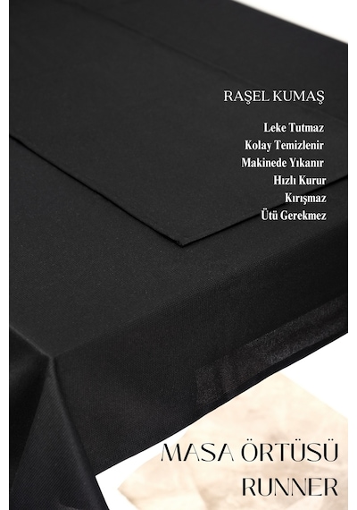 Smooth Set Masa Örtüsü Ve Runner Seti Sofra Bezi Çeyiz Seti Masa Örtüsü Ve Runner Siyah