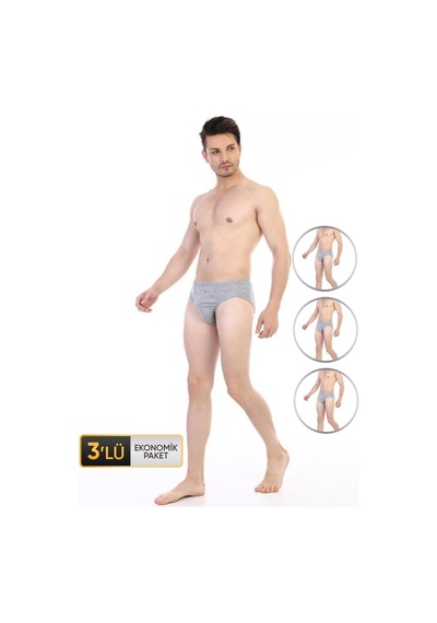 Çift Kaplan Erkek Süprem Gri Melanj Slip 3'lü Ekonomik Paket 741 Gri