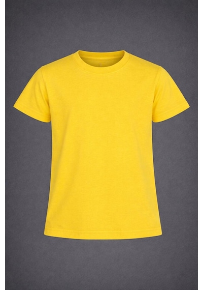 Nacar Store Erkek-kız Çocuk Sarı Düz Renk Yuvarlak Yaka T-shirt SARI