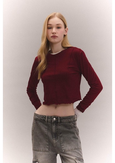 DeFacto Coool Fitted Bisiklet Yaka Basic Düz Crop Uzun Kollu Tişört C4469AX24SPBR182 DeFacto Coool Fitted Bisiklet Yaka Basic Düz Crop Uzun Kollu Tişört C4469AX24SPBR182