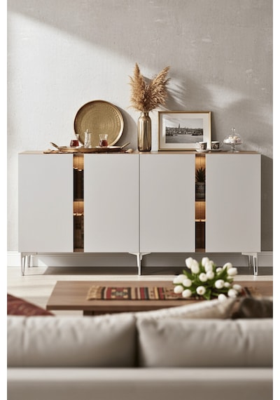 Ka1598dbs Anka150 Konsol, Kahve Köşesi, Tv Sehpası Ve Dolap Safirmeşe - Beyaz - Sılver 150cm Ka1598dbs Anka150 Konsol, Kahve Köşesi, Tv Sehpası Ve Dolap Safirmeşe - Beyaz - Sılver 150cm