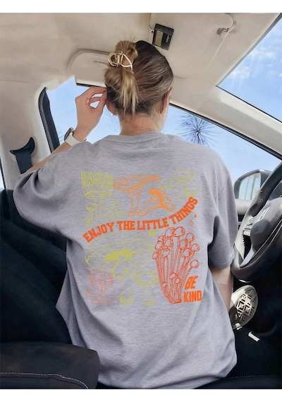 Noıssey Urban Pop Graphic Kadın Tişört Koleksiyonukod 5607 Gri