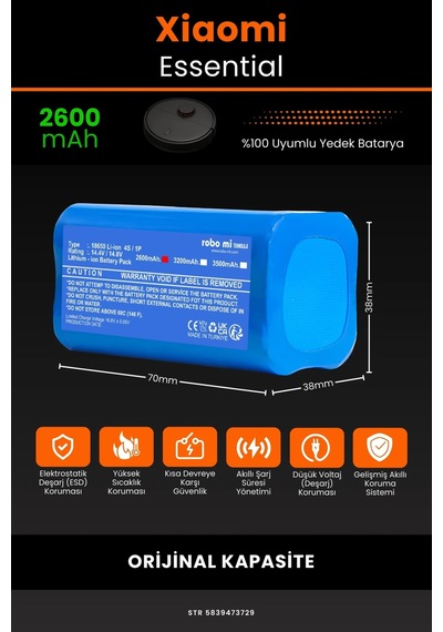 Xiaomi Mop Essential 2in1 MSJTG1 2600mAh Robot Süpürge Bataryası