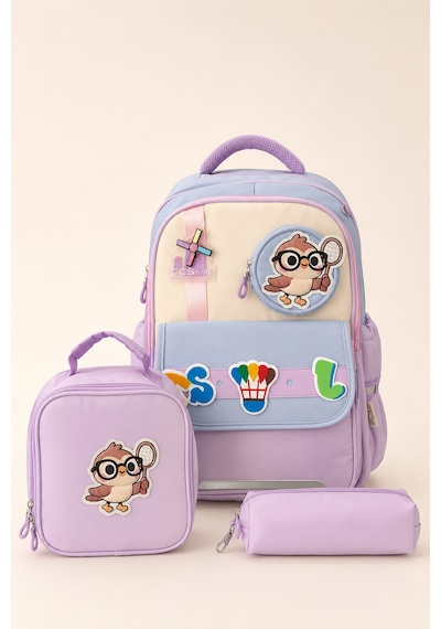 Ccs Kids Kız Çocuk İlkokul Okul Çantası 3'lü Set Beslenme Çantası Kalemlik Ortopedik Çok Gözlü Lila
