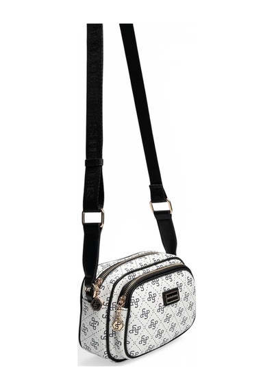 Silver & Polo Silver Polo Beyaz - Siyah Monogram Kadın Çapraz Çanta Sp1111