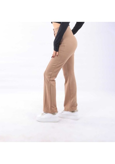 Nevege Butik Kadın Krep Kumaş Likralı Ön Çimalı Yüksek Bel Palazzo Pantolon-camel Camel