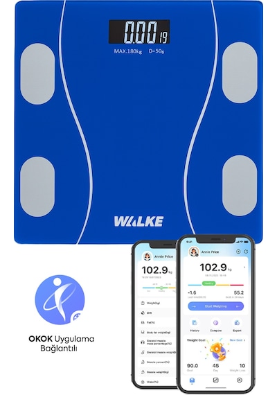 Walke Premium Uygulama Bağlantılı Akıllı Baskül Mavi