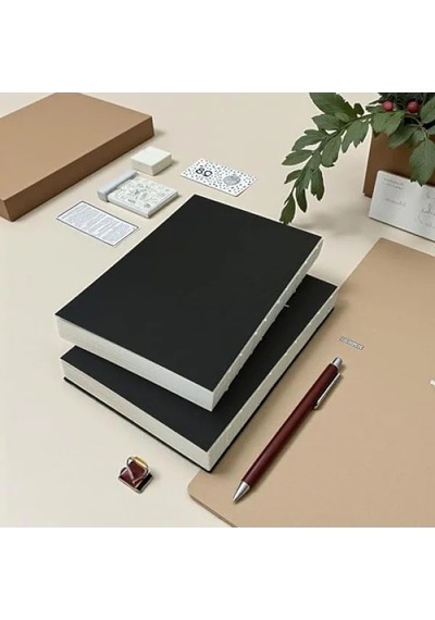 Özel Tasarım A5 Çizgisiz Defter, Siyah Kraft Kapak 124-Pembe