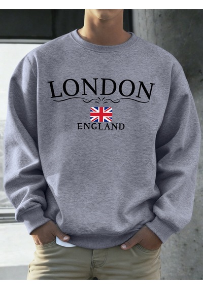 Startmore Startmorelondra İngiltere Bayrağı Baskı Kazak Erkekler Için Sonbahar Gevşek Gündelik Giyim Hipster Yum Gri