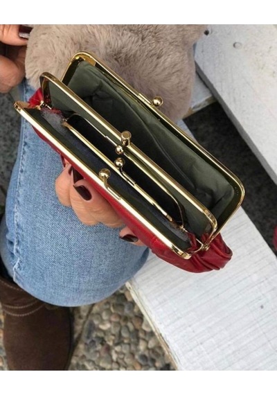 Hakiki Deri Kırmızı Klipsli Kadın Cüzdanı 00564521 Kırmızı