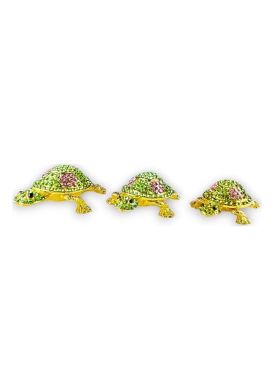 3'lü Gold Kaplumbağa Biblo Seti Taşlı Pembe & Yeşil Kristal Detay 7x5 CM, 5x4 CM, 4,5x3,5 CM 728702899