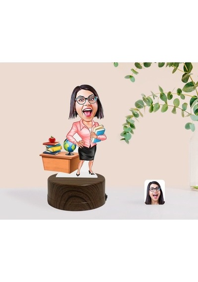 Kişiye Özel Kadın Öğretmen Karikatürlü Dekoratif 3D Biblo Led Işı (481501342)