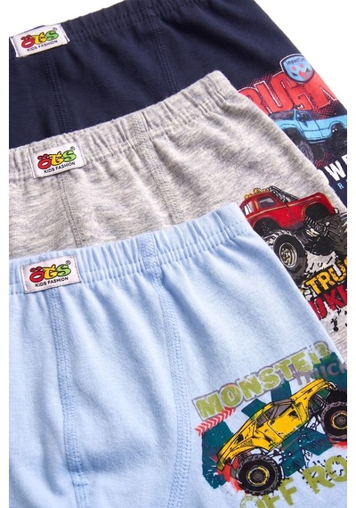Öts Erkek Çocuk 3 Lü Pamuklu Boxer Baskılı Ergonomik Tasarım 7396-3 Renkli