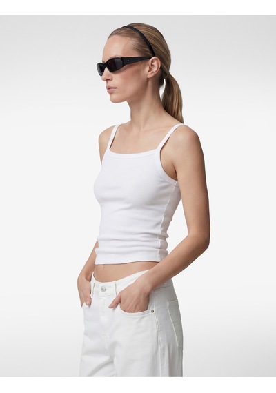 Koton Slim Fit Ribanalı Kolsuz Kare Yaka Bluz Beyaz 6sak10235ek