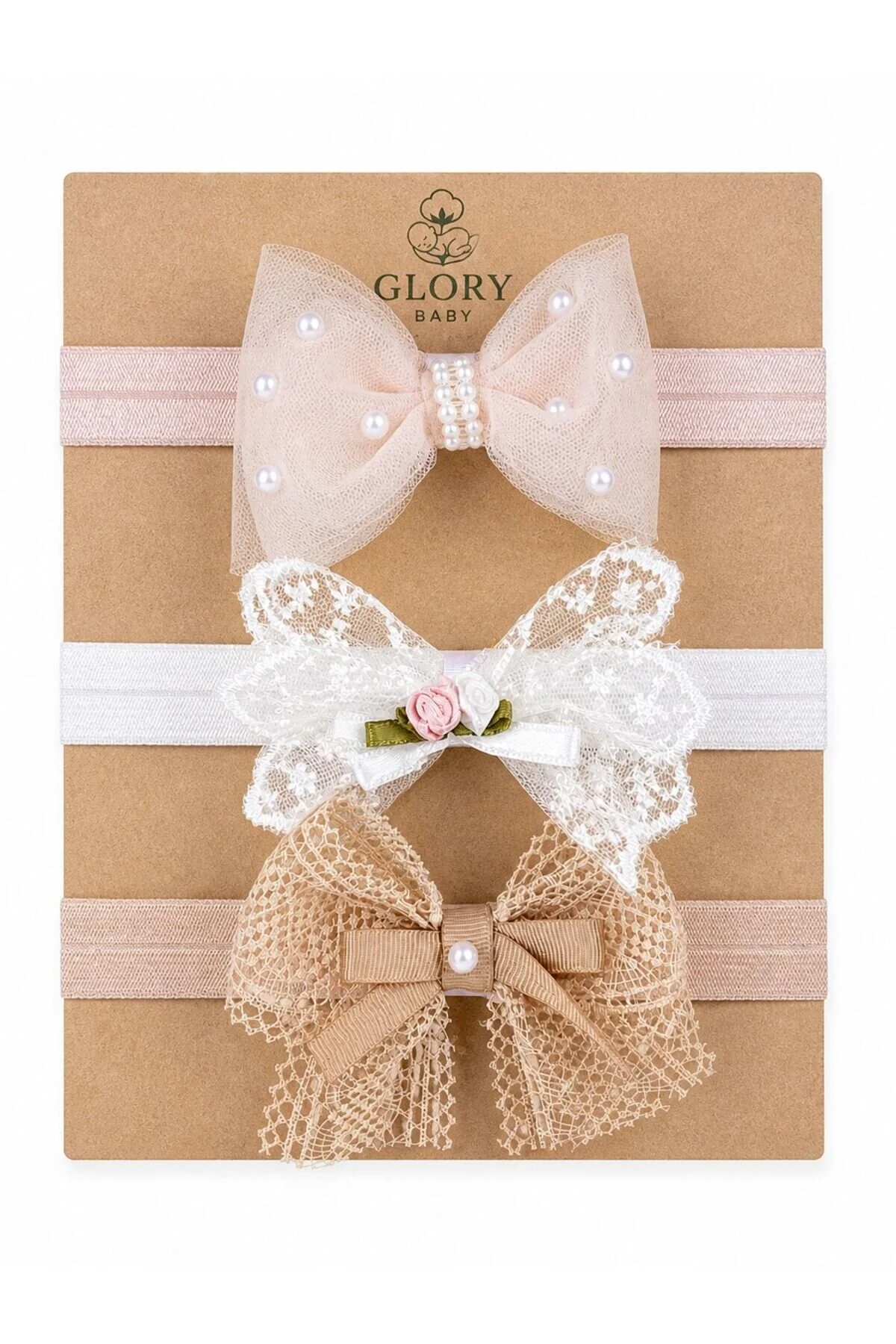 Glory Baby Kız Bebek Bandana 3'lü Set Fisto - Dantel - İncili Tül Çok Renkli