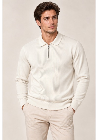 Cool Tarz Erkek Polo Yaka Yarım Fermuarlı Önü Fitilli Slim Fit Akrilik Pamuk Triko Kazak Beyaz Beyaz Cool Tarz Erkek Polo Yaka Yarım Fermuarlı Önü Fitilli Slim Fit Akrilik Pamuk Triko Kazak Beyaz Beyaz
