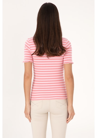 U.S. Polo Assn. Kadın Pembe Çizgili Polo Yaka Tişört 50306031-VR041