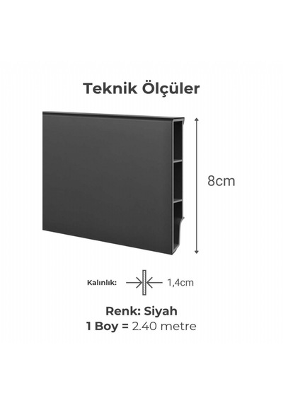 Sempla Suya Dayanıklı Pvc Süpürgelik 8 Cm - Siyah - Smp702 - 2.40 M
