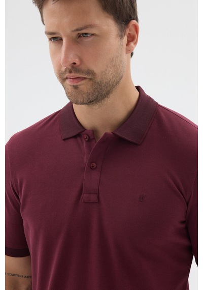 Bordo Polo Yaka Pike Kısa Kol Slim Fit %100 Pamuk Tişört 1011260171
